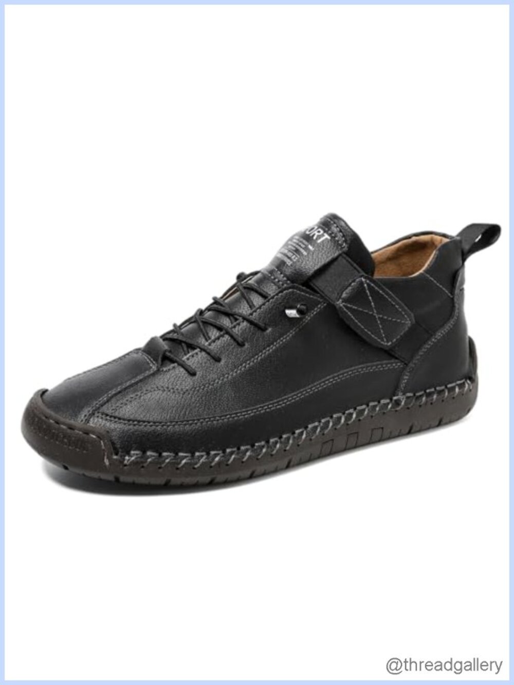 Hand Stitching Leather Slip-On Ankle Boots Adjustable Elastic Band Lightweight